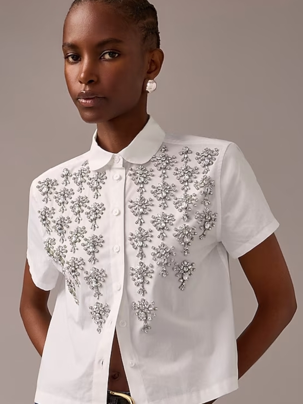 ✨ J.Crew Collection: Crystal Embellished Cropped Shirt ✨ Sz. 16